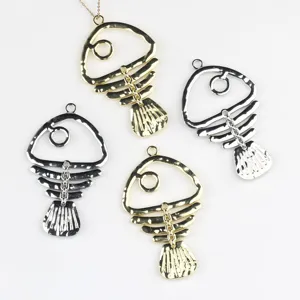 Hollow Fish Bone Alloy Charm Pendant For DIY Jewelry Making Bracelet Necklace Earring Accessory Vintage Minimalist Punk Style Findings