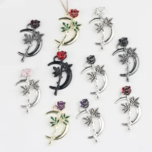 Colgante de Luna de Flor de Rosa de Esmalte de Aleación para Accesorios de Fabricación de Joyas DIY Pulsera Collar Pendientes
