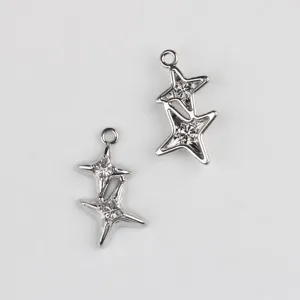 Pendentif double étoile en alliage argenté et zircone pour bijoux faits main DIY collier.