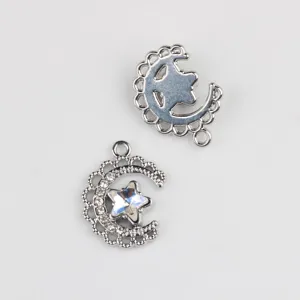 Silver alloy moon and star crystal pendant DIY jewelry making accessories for necklace.