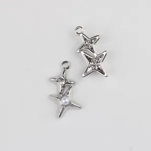 Pendentif double étoile perle zircon alliage accessoire bijoux DIY vue détaillée.
