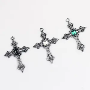 Ciondolo croce gotica in lega di metallo con zirconi per gioielli fai da te collana