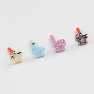 Detailed view of colorful star alloy earring studs, perfect DIY jewelry making accessories parts.