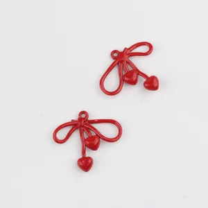 Red alloy bow heart pendant DIY jewelry making charms for handmade necklace bracelet earrings.