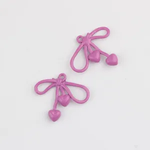 Purple alloy bow heart charms pendant DIY jewelry making accessories for earrings necklace bracelets.