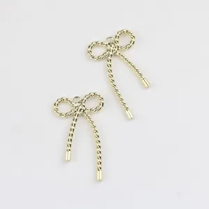 Gold alloy twisted rope bow pendant charms for DIY handmade necklace jewelry accessories.