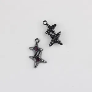 Pendentif double étoile en alliage gris canon avec oxydes de zirconium violets pour bijoux.