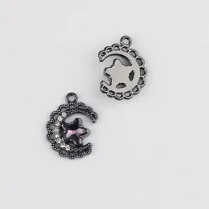 Moon star pendant detail showing rhinestone inlay and gunmetal finish for DIY jewelry making