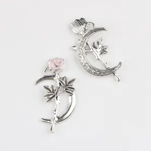 Colgante de luna rosa de aleación accesorios de joyería DIY, encantadores dijes florales collares.
