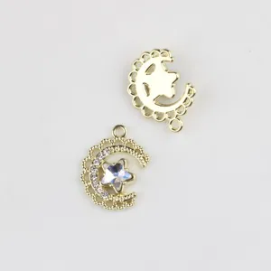 Gold alloy moon and star pendant charms with dazzling zirconia for DIY jewelry making