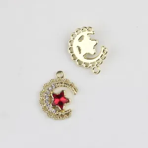 Gold alloy moon star pendant zircon rhinestone DIY jewelry necklace bracelet accessory