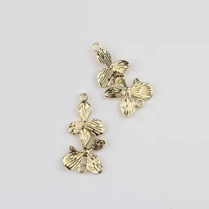 Goldfarbene Legierung Blumen Doppelöse Verbinder Anhänger Detailansicht für Schmuck DIY