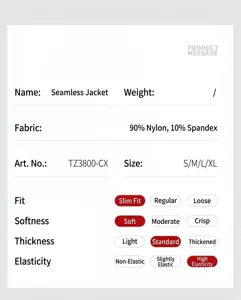 Dettagli della giacca da yoga senza cuciture, 90% nylon 10% spandex, vestibilità slim ed elastica.