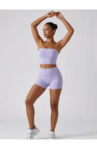 Nahtloses trägerloses Sport-BH und High-Waist Shorts Fitness Yoga Sport-Set für Damen.
