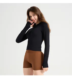 Giacca da yoga slim a maniche lunghe da donna, top sportivo per fitness abbigliamento.