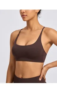 Damen Sport-BH Detailansicht mit klassischem U-Ausschnitt und schmalen Trägern für Yoga.