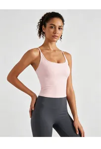 Details of women's fitness sports bra, featuring comfortable fixed cups and stylish straps.