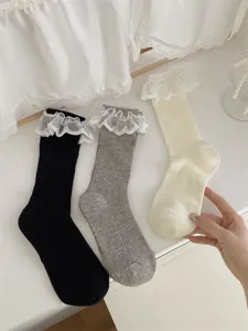 Chaussettes mi-hautes en coton à volants en dentelle style Lolita JK japonaises confort