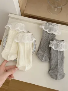 Chaussettes femme style japonais JK Lolita dentelle volants coton chaussettes mignonnes.