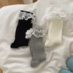 Chaussettes en Coton Mi-Tubes avec Volants en Dentelle Lolita pour Femmes