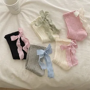 Women cute bow knit mid-tube socks sweet lolita style ruffle ribbon fashion hosiery items