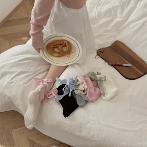 Korean style ribbon bow women mid tube socks sweet Lolita princess stack socks main view