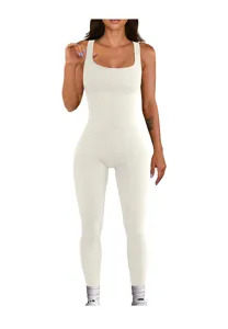 Women seamless ribbed yoga jumpsuit fitness activewear with chest pads for workout training