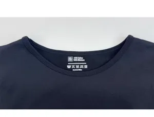 Detailed view of the comfortable stretch fabric neckline with size and material label inside.