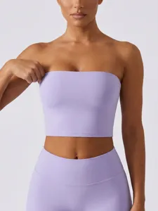 Damen Trägerlos Sport BH Nackt-Gefühl Nahtlos Fitness Yoga Tube Top Schnelltrocknend Athletisch Activewear Crop Top