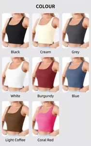 Débardeur de sport côtelé pour femme avec coques fixes Fitness Yoga Gym Maillot Athlétique