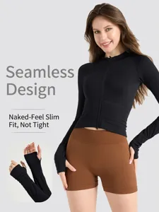 Giacca da Yoga a Manica Lunga Slim Donna Collo a Imbuto Cerniera Abbigliamento Sportivo Fitness