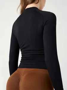 Top da yoga a maniche lunghe slim da donna maglietta sportiva fitness nera abbigliamento sportivo