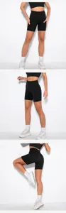 Nahtlose hochtaillierte gerippte Yoga Shorts und Sport-BH Fitness Set fuer Damen.