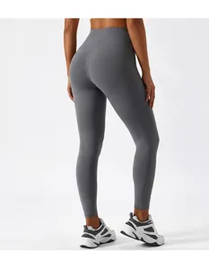 Women high waisted yoga leggings grey fitness gym pants peach lift activewear bottom