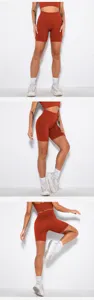 Nahtloses geripptes Sportshorts und Top Set für Damen, ideal für Fitness, Yoga und Training.