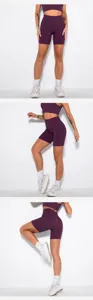Nahtlose Fitness Shorts Set Detail, hoher Bund gerippte Sportbekleidung, Push Up Yoga Activewear.