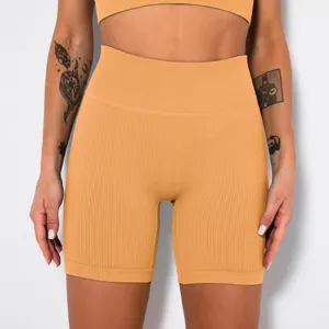 Damen High-Waist nahtlose Fitness-Shorts, gerippte Sport Yoga Gym Aktivkleidung.