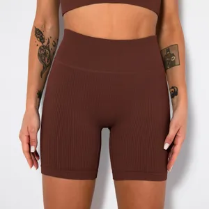 Gerippte, nahtlose Fitness-Shorts für Damen, hochgeschnittene Yoga- und Biker-Sporthosen.