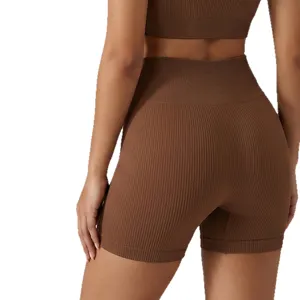 Damen nahtlose gerippte hohe Taille Fitness Sport Shorts atmungsaktive Yoga Shorts