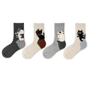 Calzini da donna in cotone con simpatico gatto di peluche, comodi calzini casual invernali 4 paia