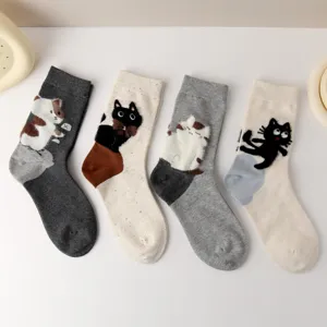 Calze a Metà Polpaccio con Gatto in Peluche 3D da Donna Misto Cotone Casual