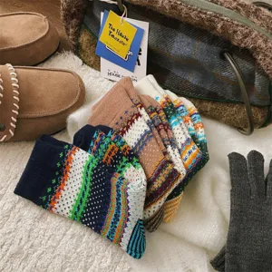 Vintage Fair Isle damessokken, dikke warme retro gebreide sokken voor de koude winter.