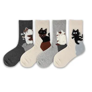 Calze al polpaccio in cotone con simpatico gatto 3D peluche da donna, set comodo.