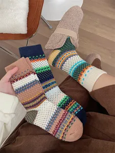 Vintage Fair Isle dikke gebreide damessokken, warme retro patroon stijl zeer comfortabel.