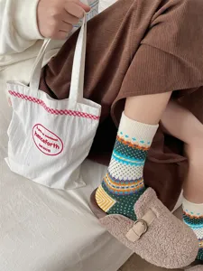 Vintage Fair Isle gebreide dameskoken middellang dik garen gezellige wintersokken