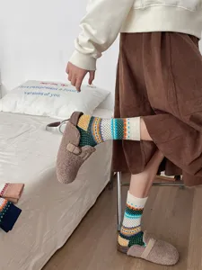 Vintage Fair Isle sokken tot halverwege de kuit voor dames, gezellige winter gebreide casual.