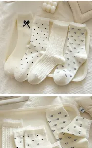 Japanische Spitzen Damen Socken Schleife Blase Manschette Prinzessin Retro Polka Dot weiß Baumwolle