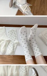 Japanische Spitzenrüschen Damensocken süße Herzchen Polka Dot Baumwollsocken Detail