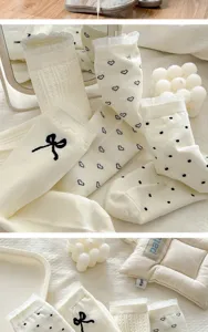 Japanische Spitzen Damen Socken süße Schleife Herz Punkte weiße Baumwolle Retro Socken