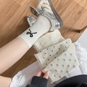 Japanische Stil Spitze Rüschen Damen Socken Schleife Polka Dot weiße Ballett Baumwollsocken